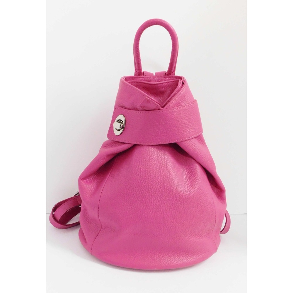 Fuchsia Hot Pink Leather Folding Backpack City Bag Italy